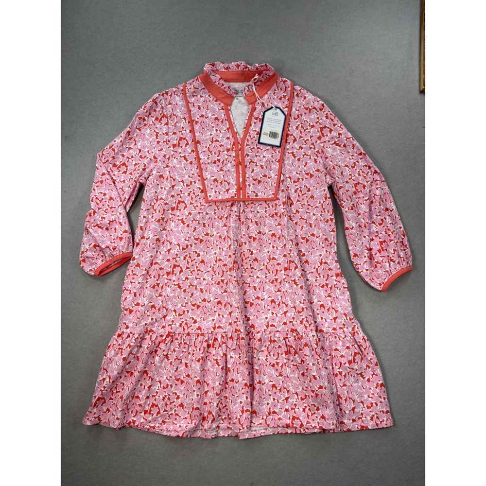 NWT XL Women's DUFFIELD LANE Katie Pink Orange Floral Ruffle Collar Tiered Dress